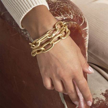 BRACCIALE UNOAERRE Donna Catena BRONZO Dorato Satinato Sabbia Placcato Oro 24 KT - 3