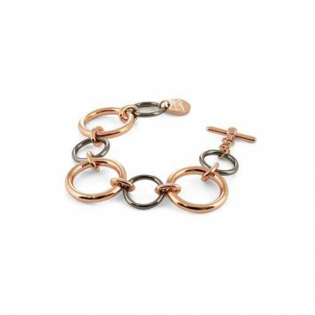 BRACCIALE UNOAERRE Donna Catena BRONZO Rosato Nero Placcato Oro Rosa 24K Rutenio - 1