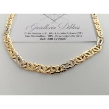 COLLANA COLLIER ORO 18 KT 750% Bicolor GIALLO BIANCO Uomo Donna CATENA Girocollo - 1