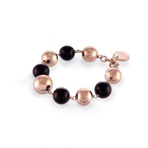 BRACCIALE UNOAERRE Donna Con Sfere Nere E BRONZO Rosato Placcato Oro Rosa 24 KT - 1