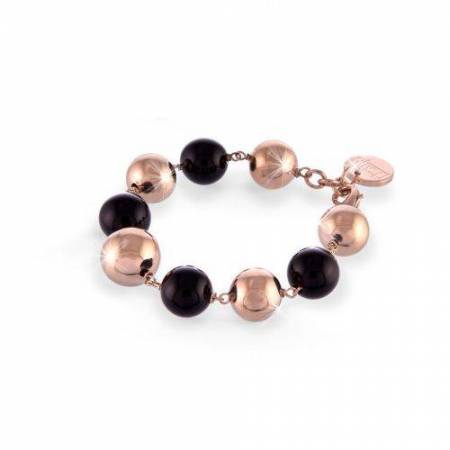BRACCIALE UNOAERRE Donna Con Sfere Nere E BRONZO Rosato Placcato Oro Rosa 24 KT - 1