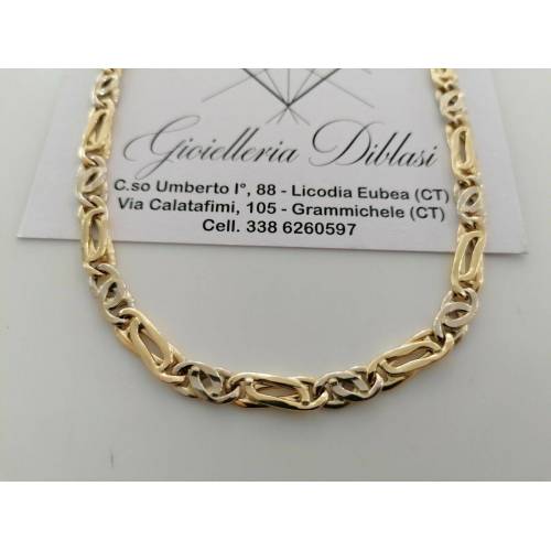 COLLANA ORO Bicolore GIALLO E BIANCO 18 Kt 750% Uomo Donna Unisex Collier CATENA - 1