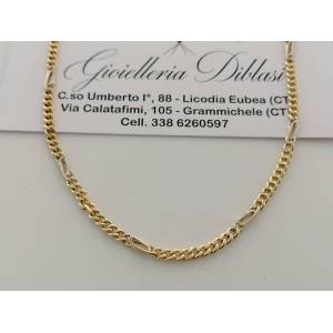 COLLANA Collier CATENA Girocollo ORO 18 KT 750% GIALLO BIANCO Maglia Uomo Donna - 1