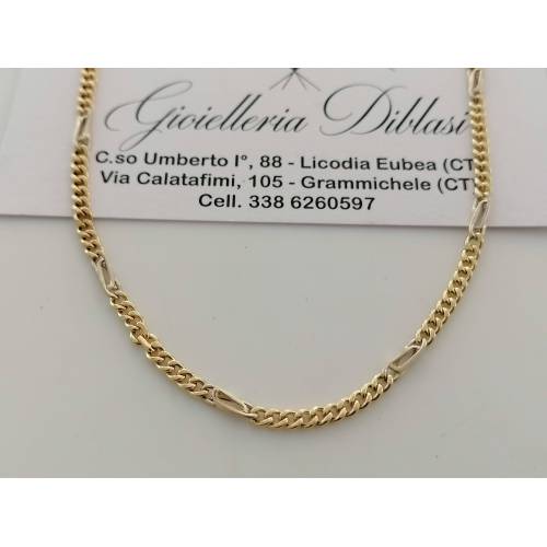 COLLANA Collier CATENA Girocollo ORO 18 KT 750% GIALLO BIANCO Maglia Uomo Donna - 1