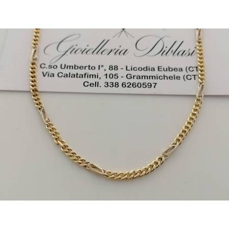 COLLANA Collier CATENA Girocollo ORO 18 KT 750% GIALLO BIANCO Maglia Uomo Donna - 1