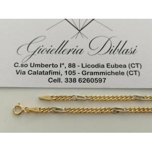 COLLANA Collier CATENA Girocollo ORO 18 KT 750% GIALLO BIANCO Maglia Uomo Donna - 1 2