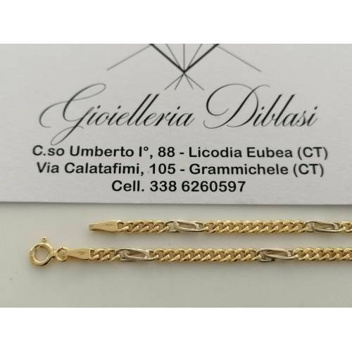 COLLANA Collier CATENA Girocollo ORO 18 KT 750% GIALLO BIANCO Maglia Uomo Donna - 2