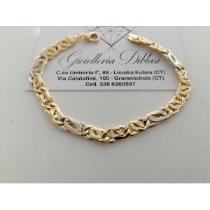 BRACCIALE In ORO 18 Karati 750% Uomo Donna Bicolore GIALLO BIANCO Maglia Catena - 1