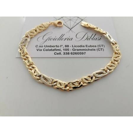 BRACCIALE In ORO 18 Karati 750% Uomo Donna Bicolore GIALLO BIANCO Maglia Catena - 1