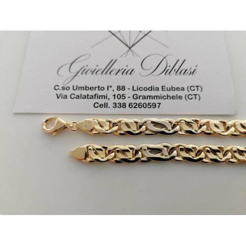 BRACCIALE In ORO 18 Karati 750% Uomo Donna Bicolore GIALLO BIANCO Maglia Catena - 2