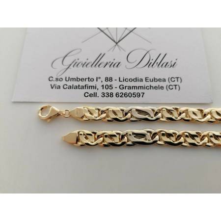 BRACCIALE In ORO 18 Karati 750% Uomo Donna Bicolore GIALLO BIANCO Maglia Catena - 2