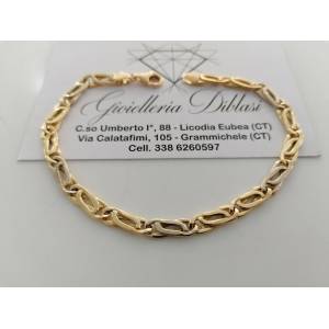 BRACCIALE In ORO 18 Karati 750% Uomo Donna Bicolore GIALLO BIANCO Maglia Catena - 1