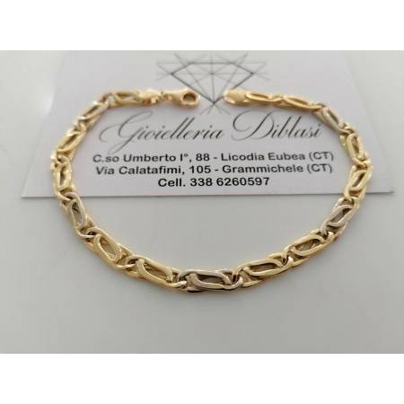 BRACCIALE In ORO 18 Karati 750% Uomo Donna Bicolore GIALLO BIANCO Maglia Catena - 1