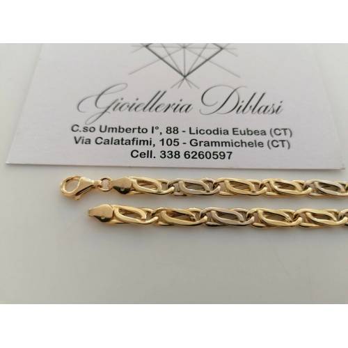 BRACCIALE In ORO 18 Karati 750% Uomo Donna Bicolore GIALLO BIANCO Maglia Catena - 2