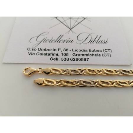 BRACCIALE In ORO 18 Karati 750% Uomo Donna Bicolore GIALLO BIANCO Maglia Catena - 2