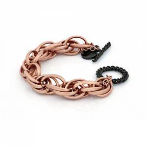 BRACCIALE UNOAERRE Donna Catena Corda BRONZO Rosato NERO Placcato Oro ROSA 24 Kt - 1