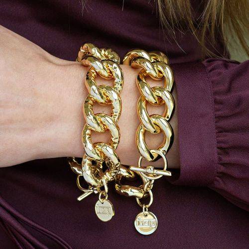 BRACCIALE UNOAERRE Donna Catena GRUMETTA BRONZO Dorato Placcato Oro Giallo 24 Kt - 3