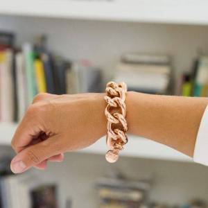 BRACCIALE UNOAERRE Donna Catena GRUMETTA BRONZO Rosato Placcato Oro Rosa 24 KT - 1 2