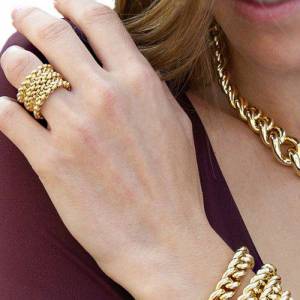 ANELLO UNOAERRE Donna In BRONZO Dorato A Fascia Catena Placcato Oro Giallo 24 KT - 1 2