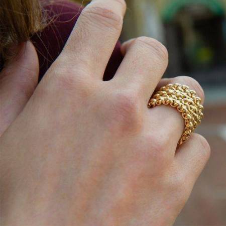 ANELLO UNOAERRE Donna In BRONZO Dorato A Fascia Catena Placcato Oro Giallo 24 KT - 3