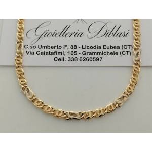 COLLANA Collier CATENA Girocollo ORO 18 KT 750% GIALLO BIANCO Maglia Uomo Donna - 1
