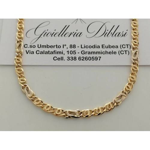 COLLANA Collier CATENA Girocollo ORO 18 KT 750% GIALLO BIANCO Maglia Uomo Donna - 1