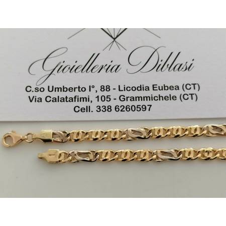 COLLANA Collier CATENA Girocollo ORO 18 KT 750% GIALLO BIANCO Maglia Uomo Donna - 2