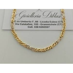 COLLANA Collier CATENA Girocollo ORO 18 KT 750% GIALLO BIANCO Maglia Uomo Donna - 1