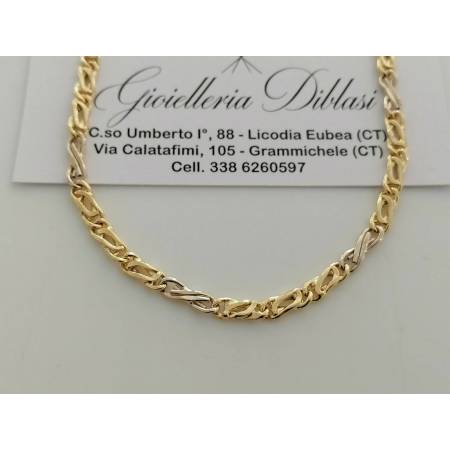 COLLANA Collier CATENA Girocollo ORO 18 KT 750% GIALLO BIANCO Maglia Uomo Donna - 1