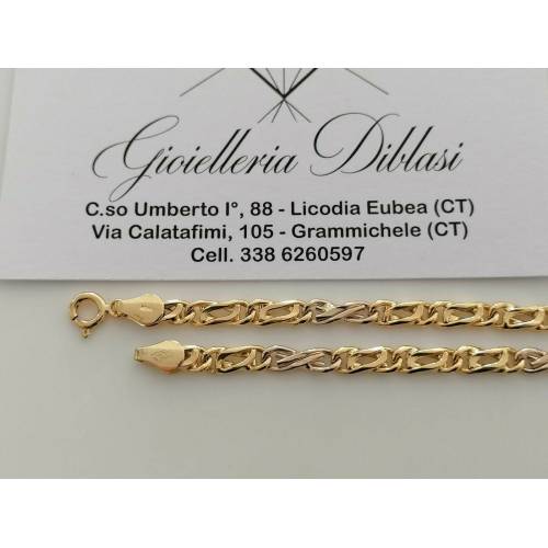 COLLANA Collier CATENA Girocollo ORO 18 KT 750% GIALLO BIANCO Maglia Uomo Donna - 2
