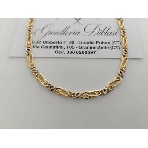 COLLANA ORO Bicolor GIALLO BIANCO 18 Kt 750% Catena GIROCOLLO Uomo Donna Collier - 1