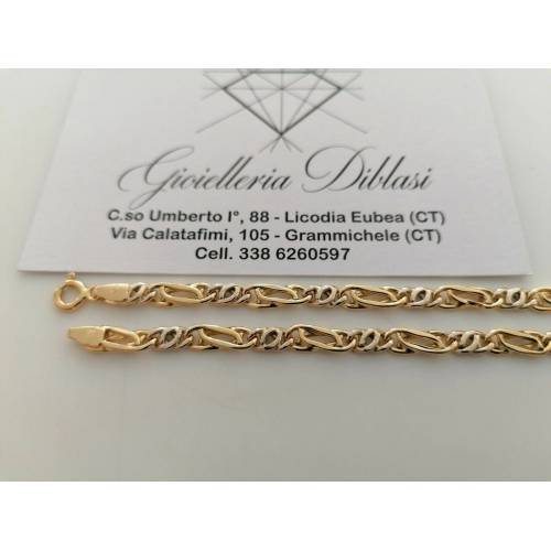 COLLANA ORO Bicolor GIALLO BIANCO 18 Kt 750% Catena GIROCOLLO Uomo Donna Collier - 2