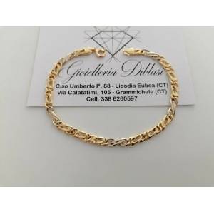 BRACCIALE Uomo Donna Unisex ORO GIALLO BIANCO 18 Kt 750% Maglia Catena Bicolore - 1