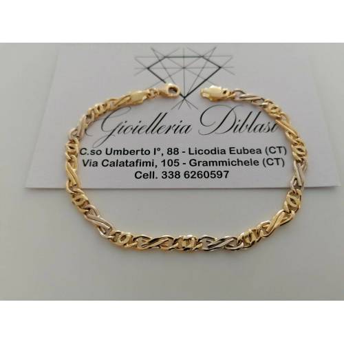BRACCIALE ORO 18 Kt 750% Uomo Donna Unisex Bicolore GIALLO BIANCO Maglia Catena - 1