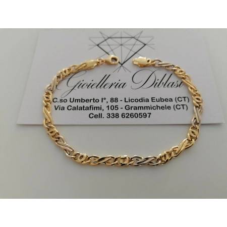 BRACCIALE ORO 18 Kt 750% Uomo Donna Unisex Bicolore GIALLO BIANCO Maglia Catena - 1