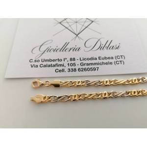 BRACCIALE ORO 18 Kt 750% Uomo Donna Unisex Bicolore GIALLO BIANCO Maglia Catena - 1 2