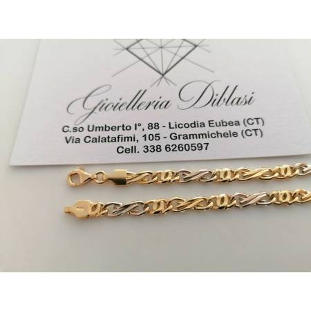 BRACCIALE ORO 18 Kt 750% Uomo Donna Unisex Bicolore GIALLO BIANCO Maglia Catena - 2