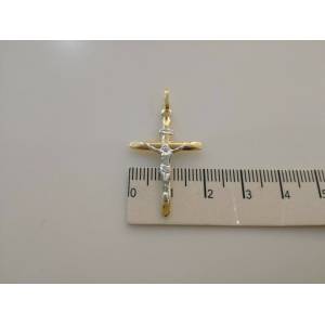 CIONDOLO CROCE Sacra CROCEFISSO CRISTO Pendente Oro 18 Karati 750% Giallo Bianco - 1 2