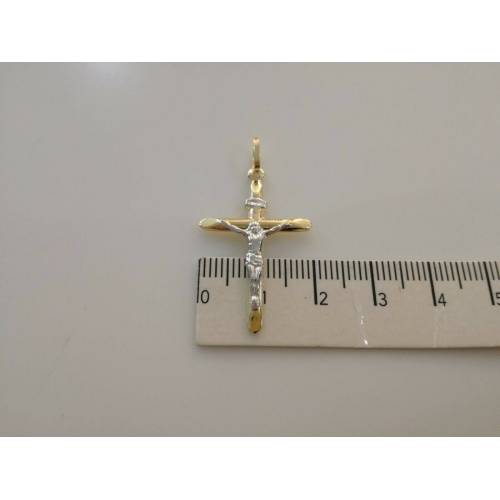 CIONDOLO CROCE Sacra CROCEFISSO CRISTO Pendente Oro 18 Karati 750% Giallo Bianco - 2