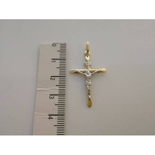CIONDOLO CROCE Sacra CROCEFISSO CRISTO Pendente Oro 18 Karati 750% Giallo Bianco - 3