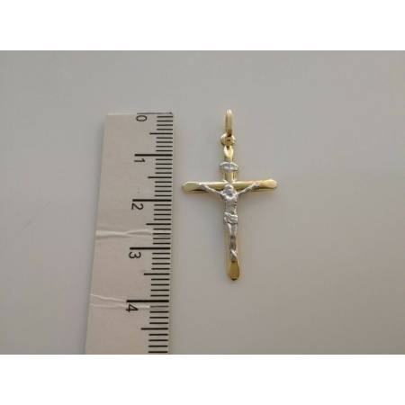 CIONDOLO CROCE Sacra CROCEFISSO CRISTO Pendente Oro 18 Karati 750% Giallo Bianco - 3