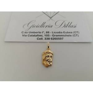 CIONDOLO MEDAGLIA Oro Giallo 18 Kt 750% VOLTO DI CRISTO Pendente Made In Italy - 1