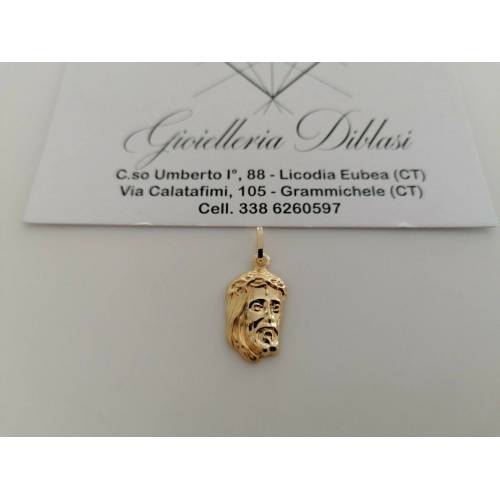CIONDOLO MEDAGLIA Oro Giallo 18 Kt 750% VOLTO DI CRISTO Pendente Made In Italy - 1