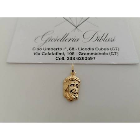 CIONDOLO MEDAGLIA Oro Giallo 18 Kt 750% VOLTO DI CRISTO Pendente Made In Italy - 1