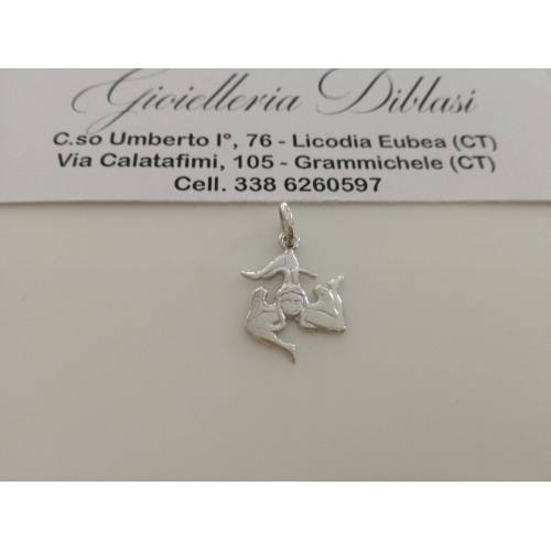 CIONDOLO PENDENTE TRINACRIA SICILIANA IN ORO BIANCO 18kt 750% Made in Italy - 1