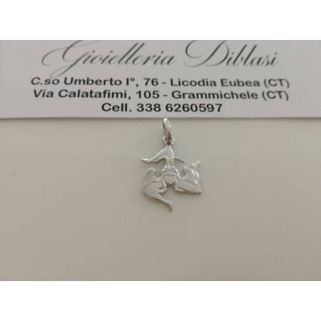 CIONDOLO PENDENTE TRINACRIA SICILIANA IN ORO BIANCO 18kt 750% Made in Italy - 1
