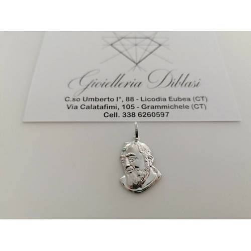 MEDAGLIA CIONDOLO Pendente Volto PADRE PIO ORO BIANCO 18 Karati 750%/1000 Unisex - 1
