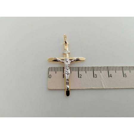 CIONDOLO CROCE Sacra CROCEFISSO CRISTO Pendente In ORO 18 Kt 750% Giallo Bianco - 3