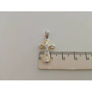 CIONDOLO CROCEFISSO CRISTO Pendente Oro 18 Kt 750% CROCE SACRA Giallo e Bianco - 1 2