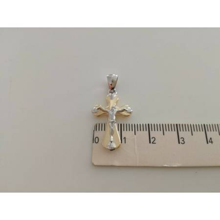 CIONDOLO CROCEFISSO CRISTO Pendente Oro 18 Kt 750% CROCE SACRA Giallo e Bianco - 2